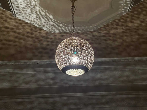 Moroccan Brass Pendant Light – Handmade Pierced Lamp (PL 1074)